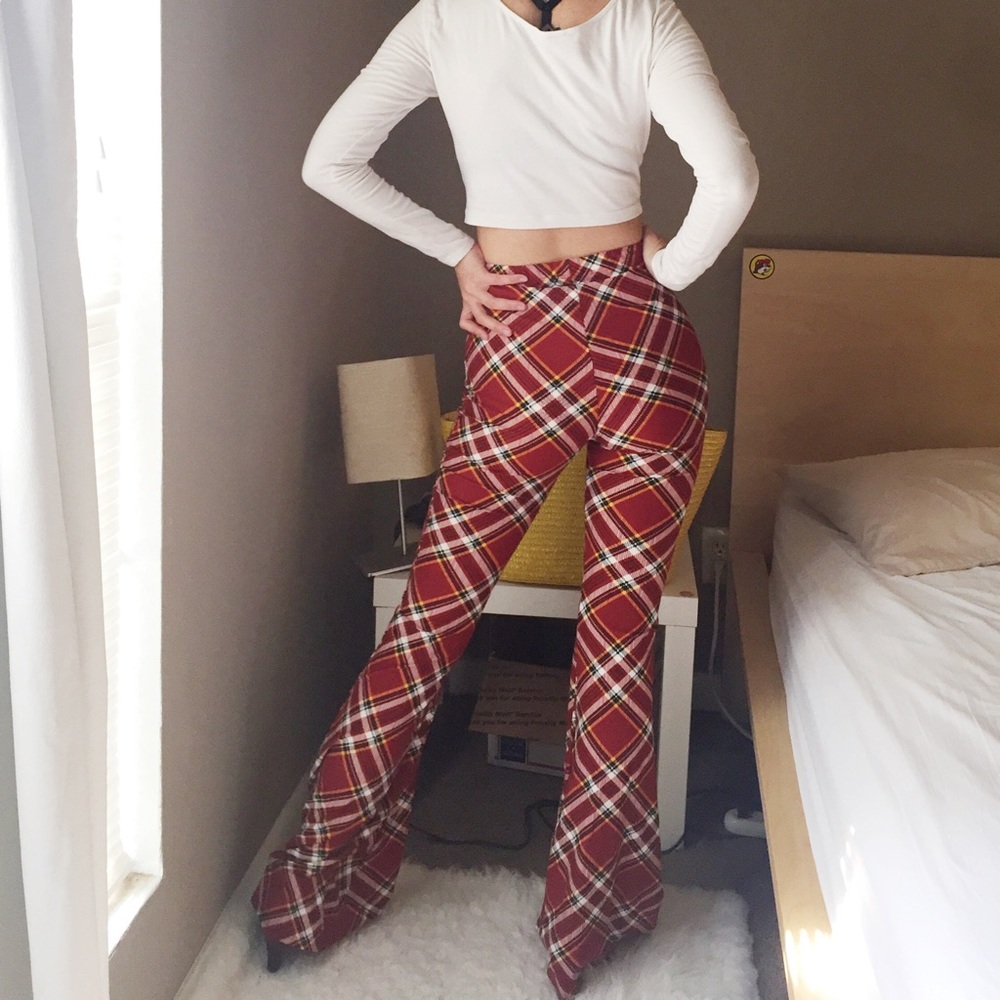 LAST ONE! NWT Forever 21 Plaid Flare Pants - Picture 5 of 8